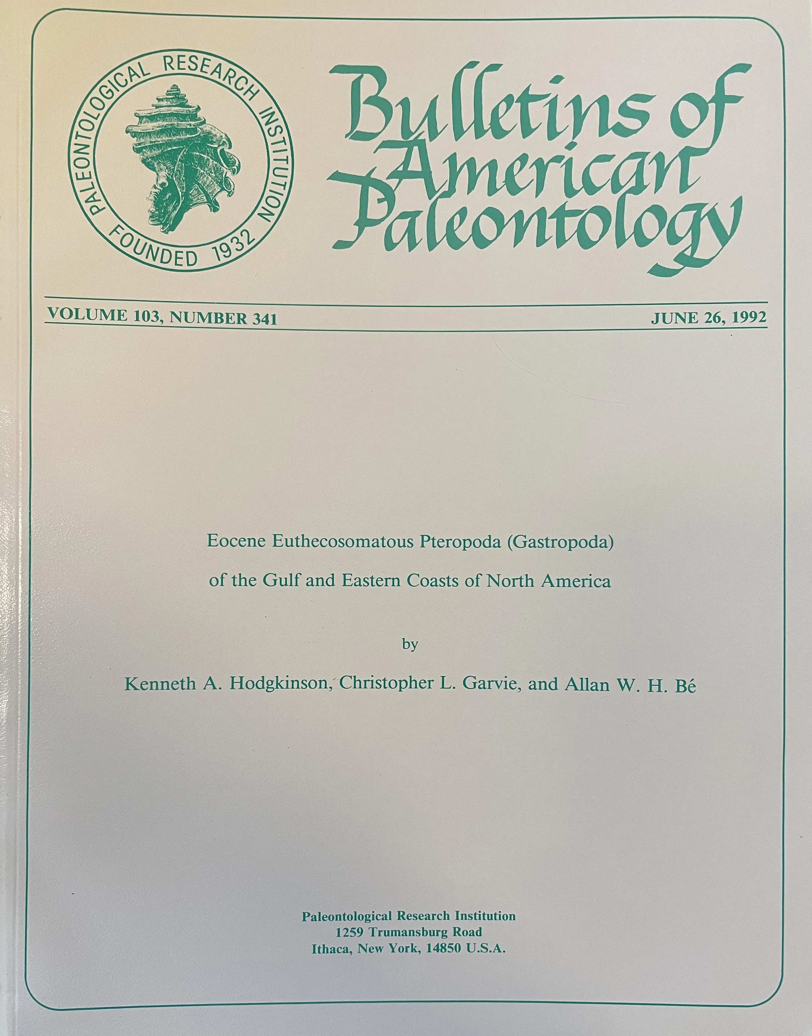 341 Eocene Euthecosomatous Pteropoda of Gulf and Atlantic North America