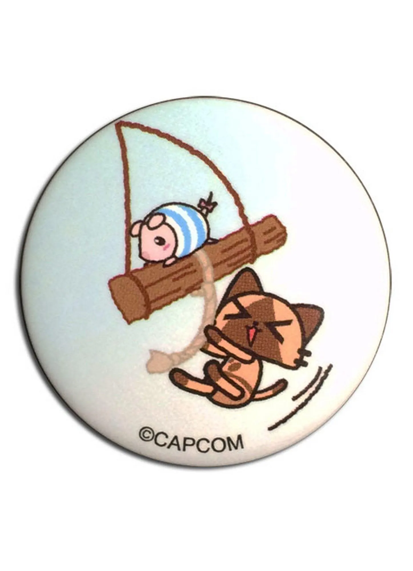 Airou From The Monster Hunter - Airou & Poogie On A Swing Button 1.25"