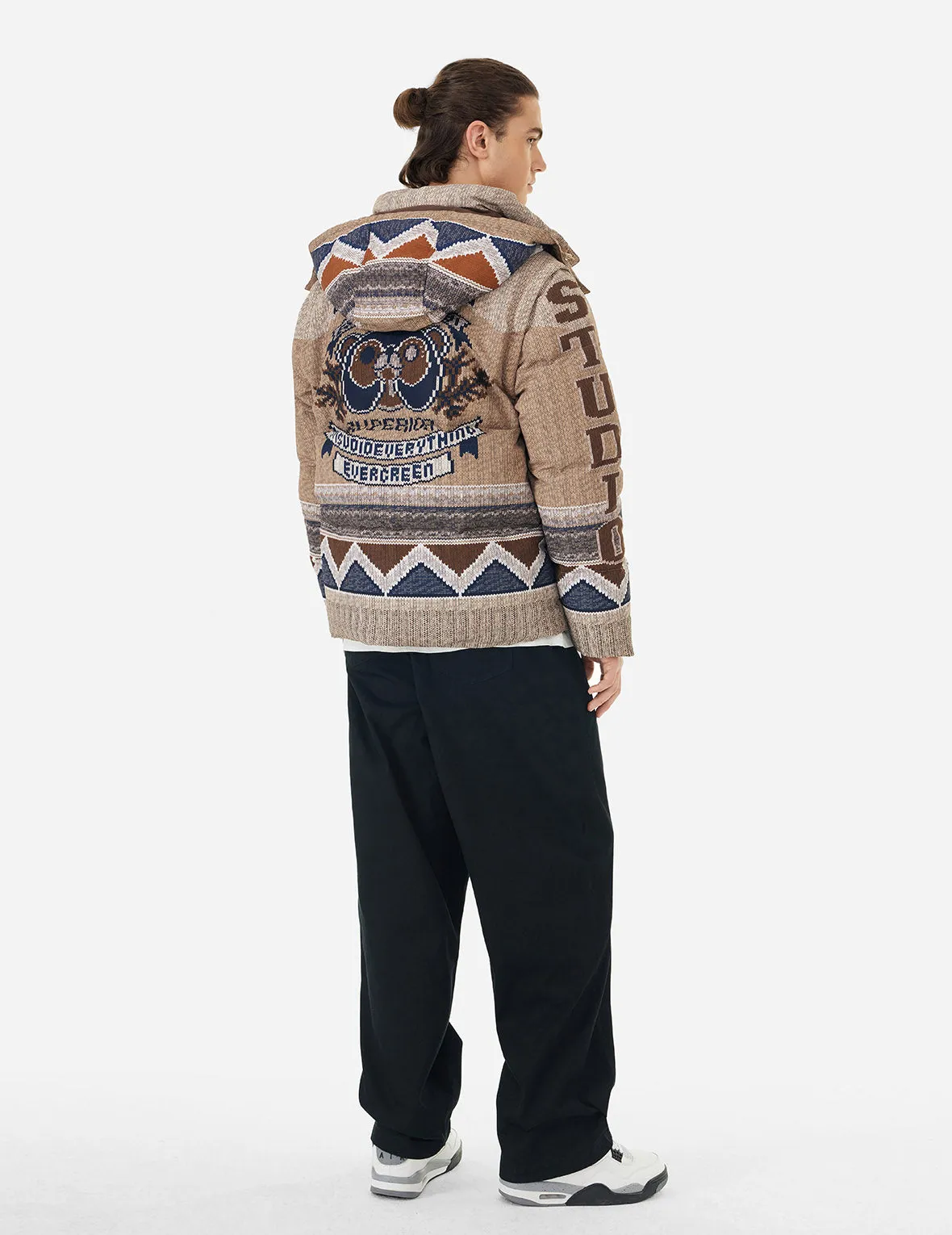 Allover Chimayo Tapestry Knit Print Regular Fit Down Jacket