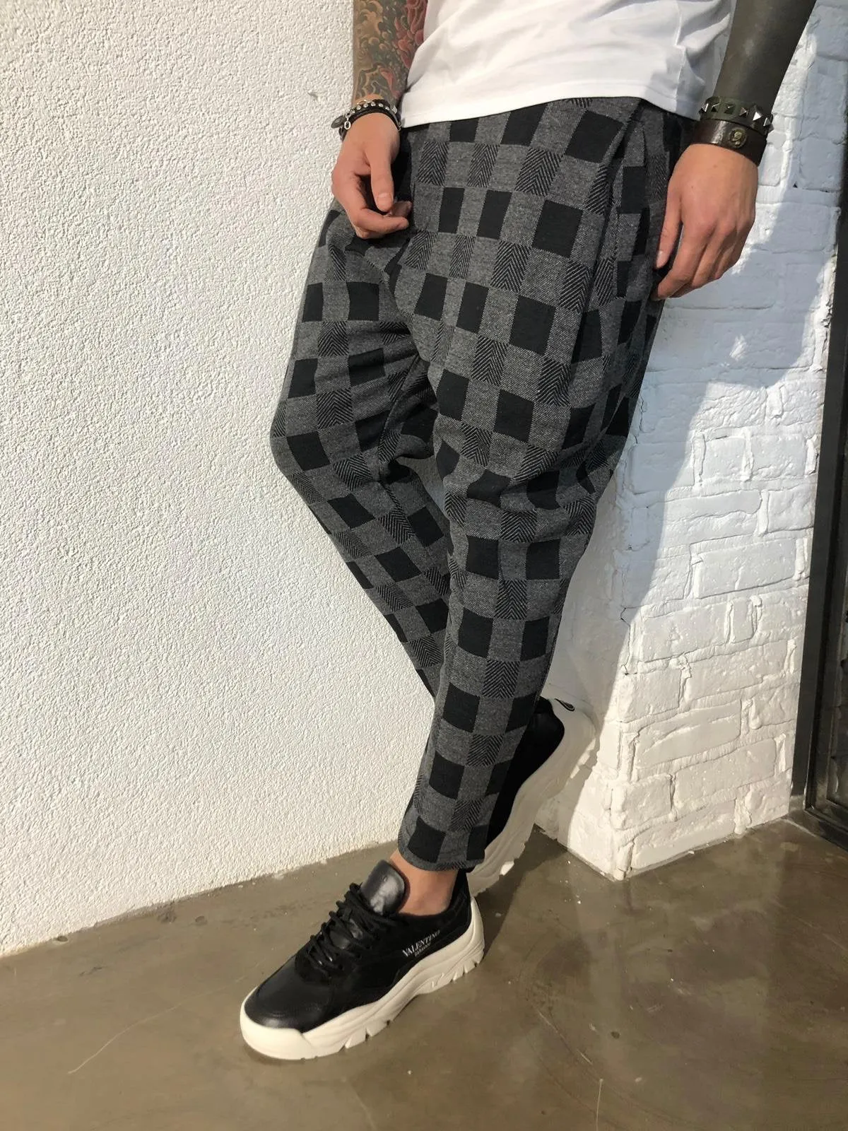 Anthracite Checkered Jogger Pant B355 Streetwear Jogger Pants