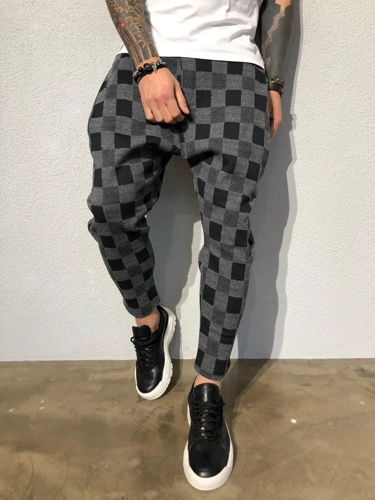 Anthracite Checkered Jogger Pant B355 Streetwear Jogger Pants