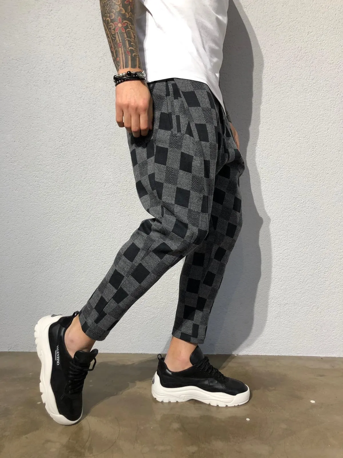 Anthracite Checkered Jogger Pant B355 Streetwear Jogger Pants