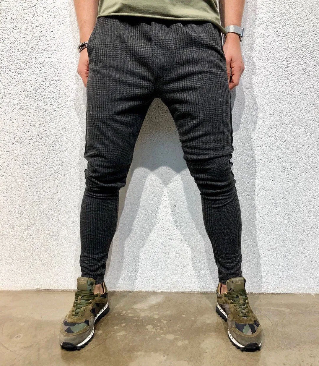 Anthracite Checkered Side Striped Jogger Pant B139 Streetwear Jogger Pants