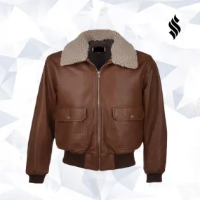 Aviator Fur Collar Brown Leather Jacket