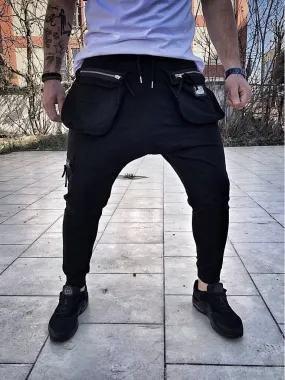 Black Front Cargo Pockets Jogger Pant DM7 Streetwear Jogger Pants