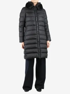 Black hooded long puffer coat - size UK 14