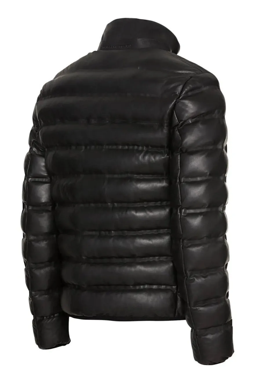 Black Quilted Leather Jacket Mens | Narrow Rectangular Pattern