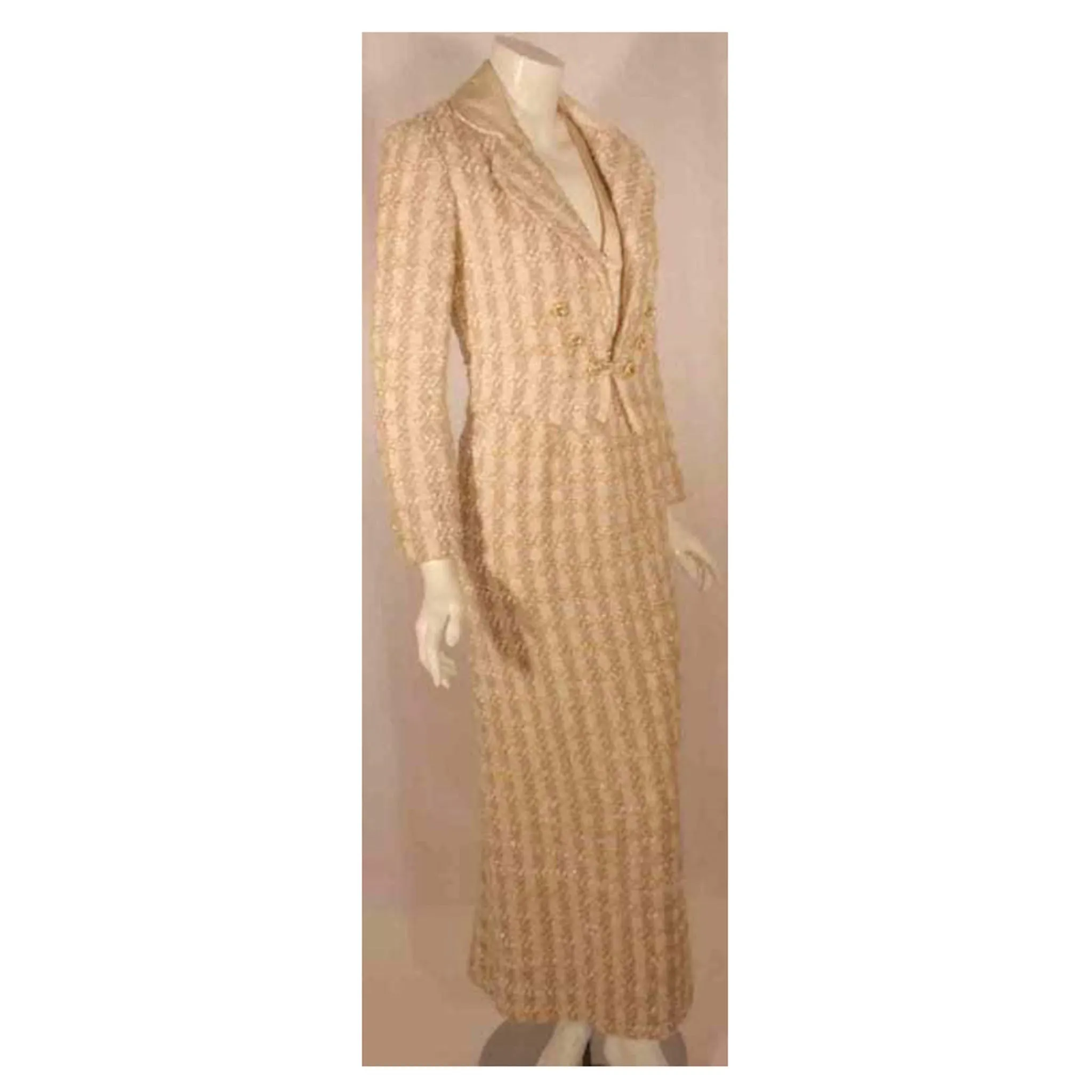 BOB MACKIE 2 pc Beige Silk and Tweed Jacket and Dress Set