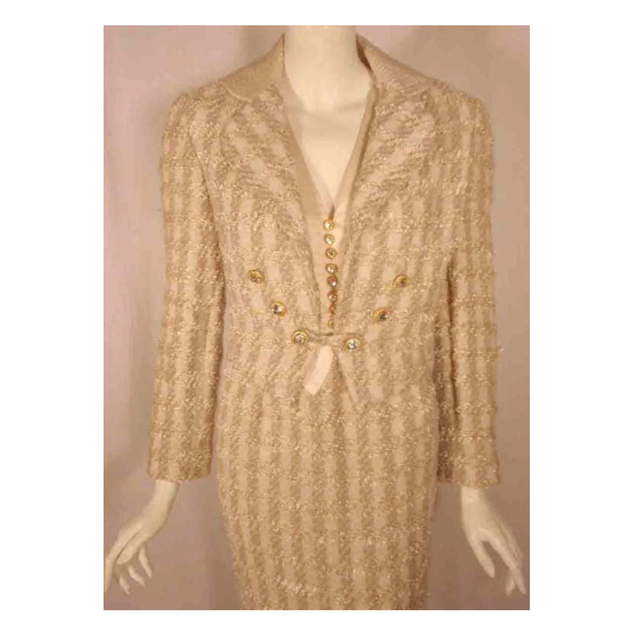 BOB MACKIE 2 pc Beige Silk and Tweed Jacket and Dress Set