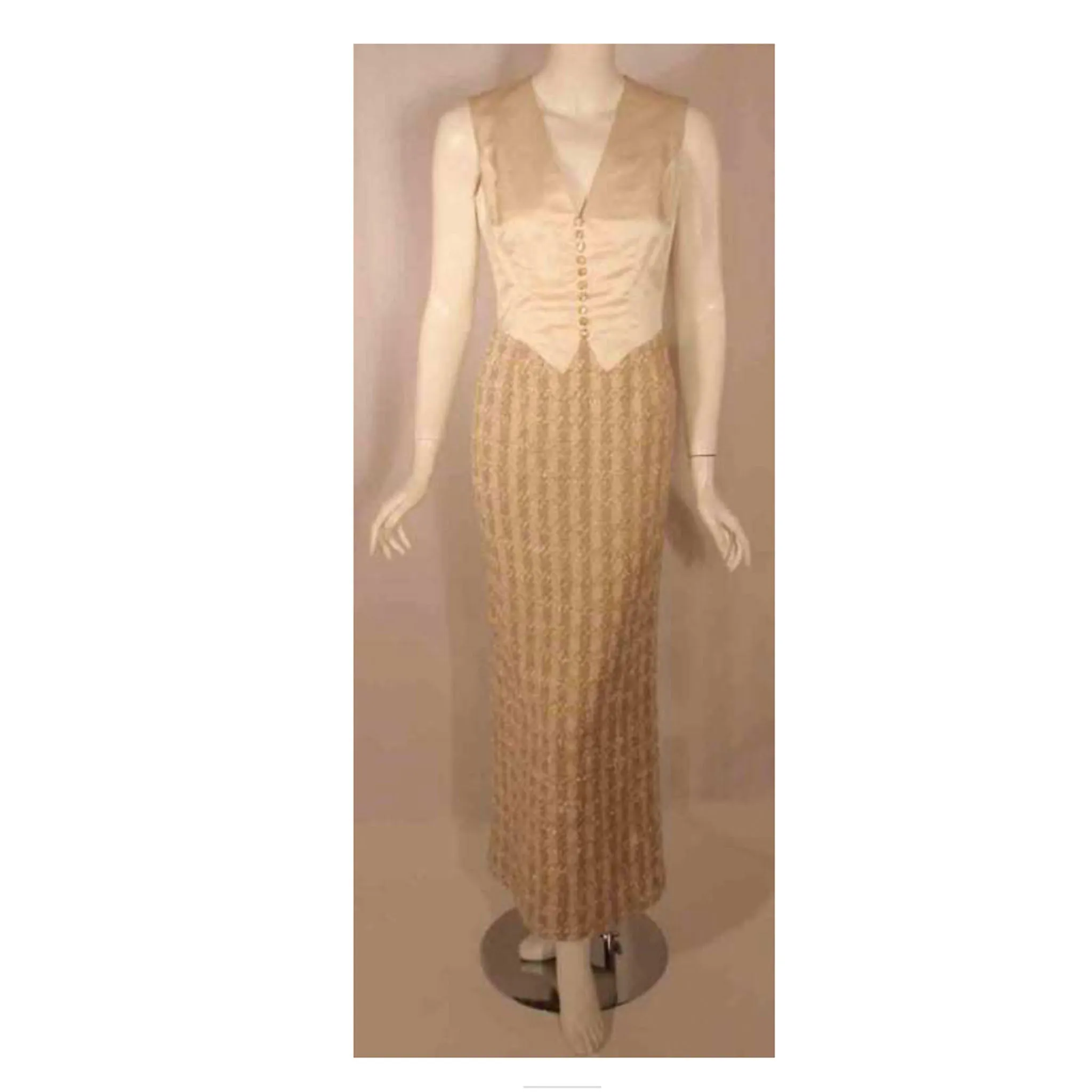 BOB MACKIE 2 pc Beige Silk and Tweed Jacket and Dress Set