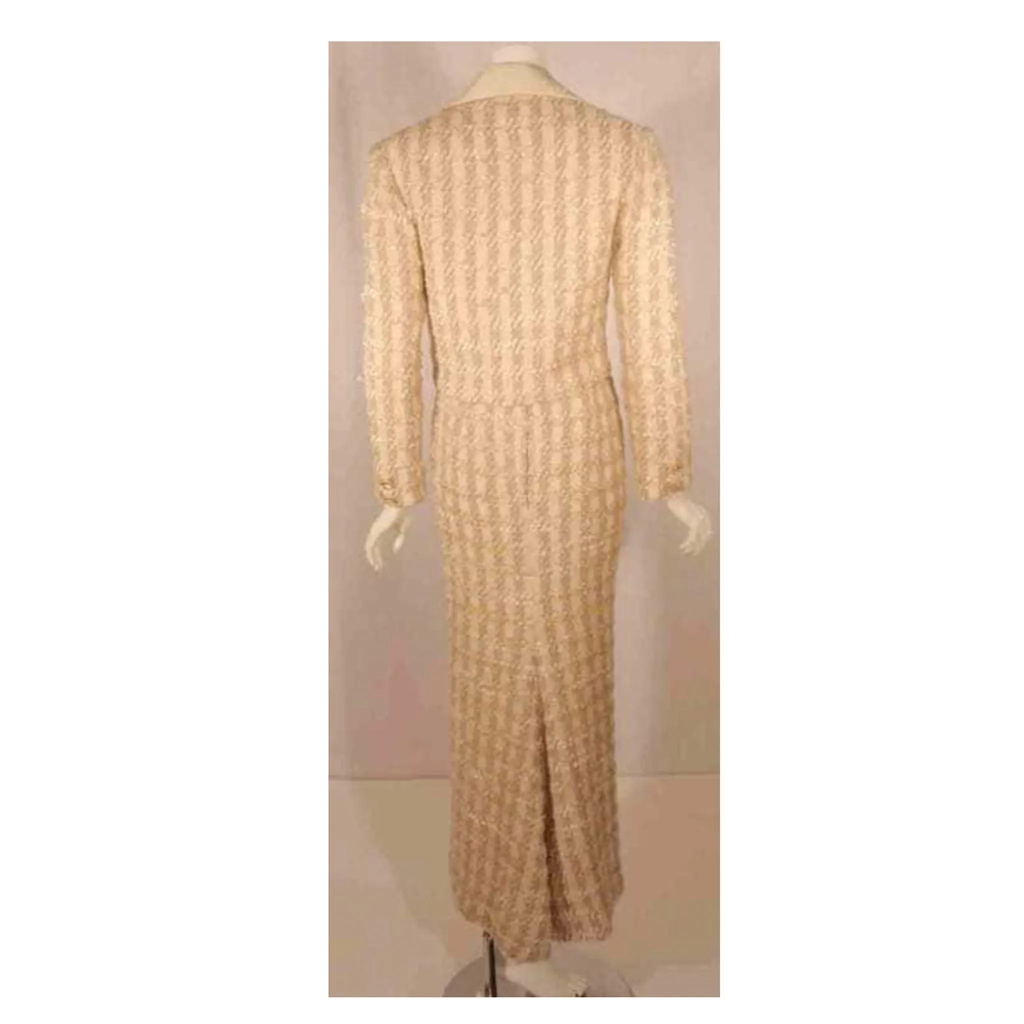 BOB MACKIE 2 pc Beige Silk and Tweed Jacket and Dress Set