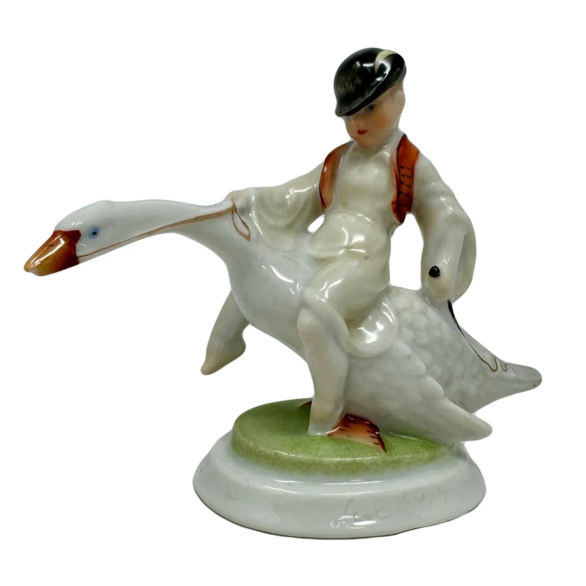 Boy Riding Goose Porcelain Figurine