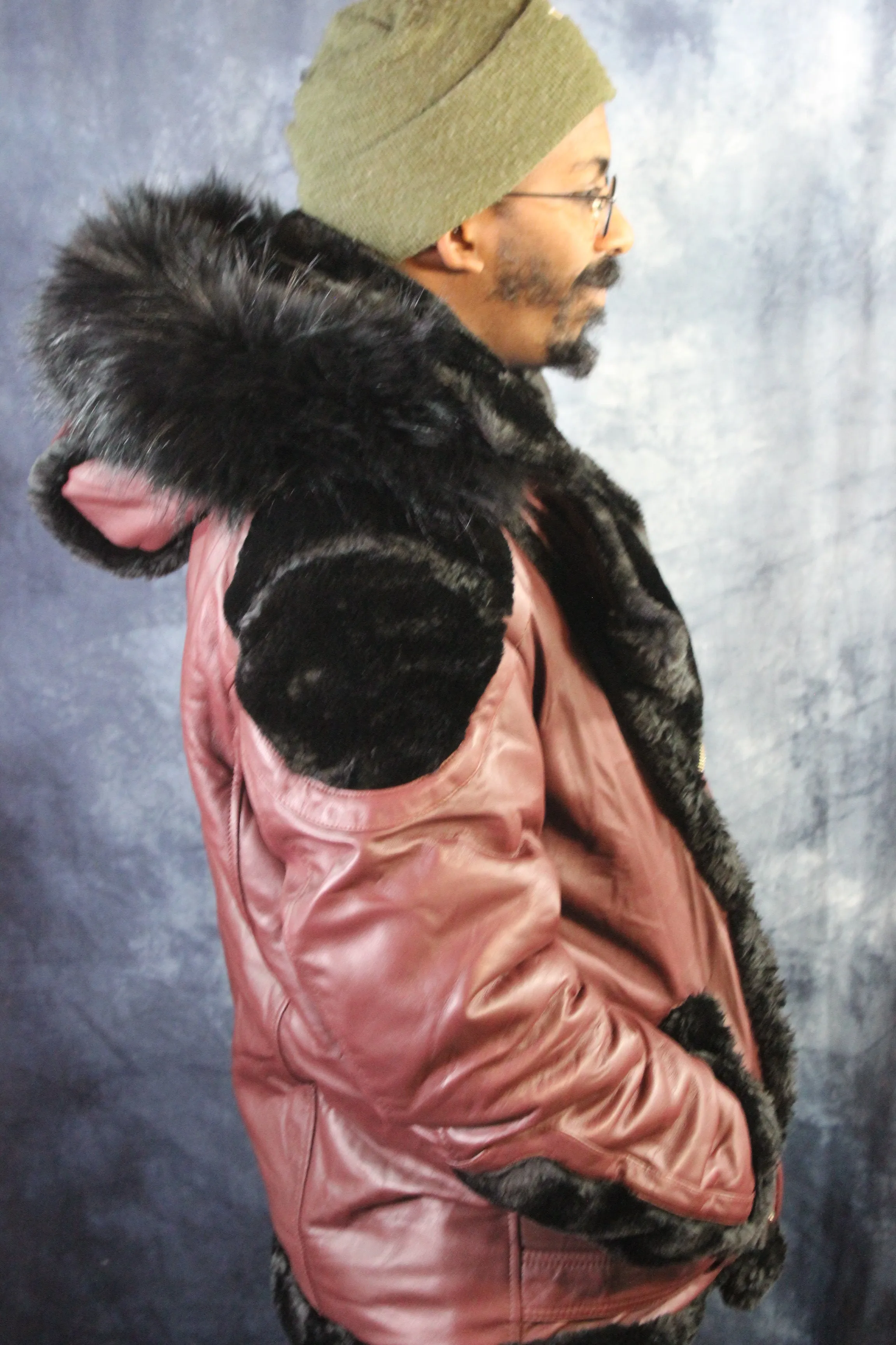 Burgundy Leather and Fur Jacket by Otter and The Fox