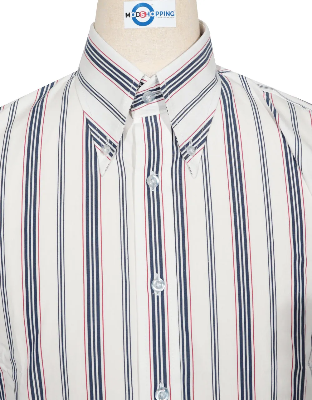 Button Down Shirt - White,Navy Blue and Red Stripe Shirt