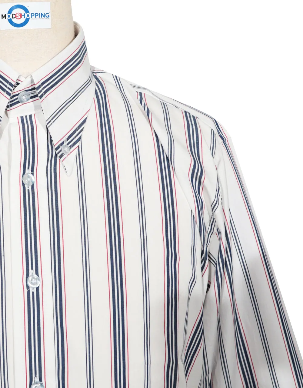 Button Down Shirt - White,Navy Blue and Red Stripe Shirt