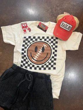 Checkered Football Smiley Tee