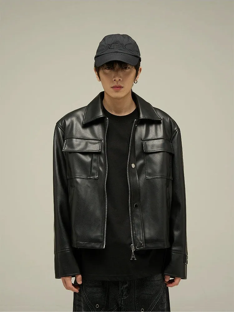 Classic Leather Jacket with Oversized Pockets