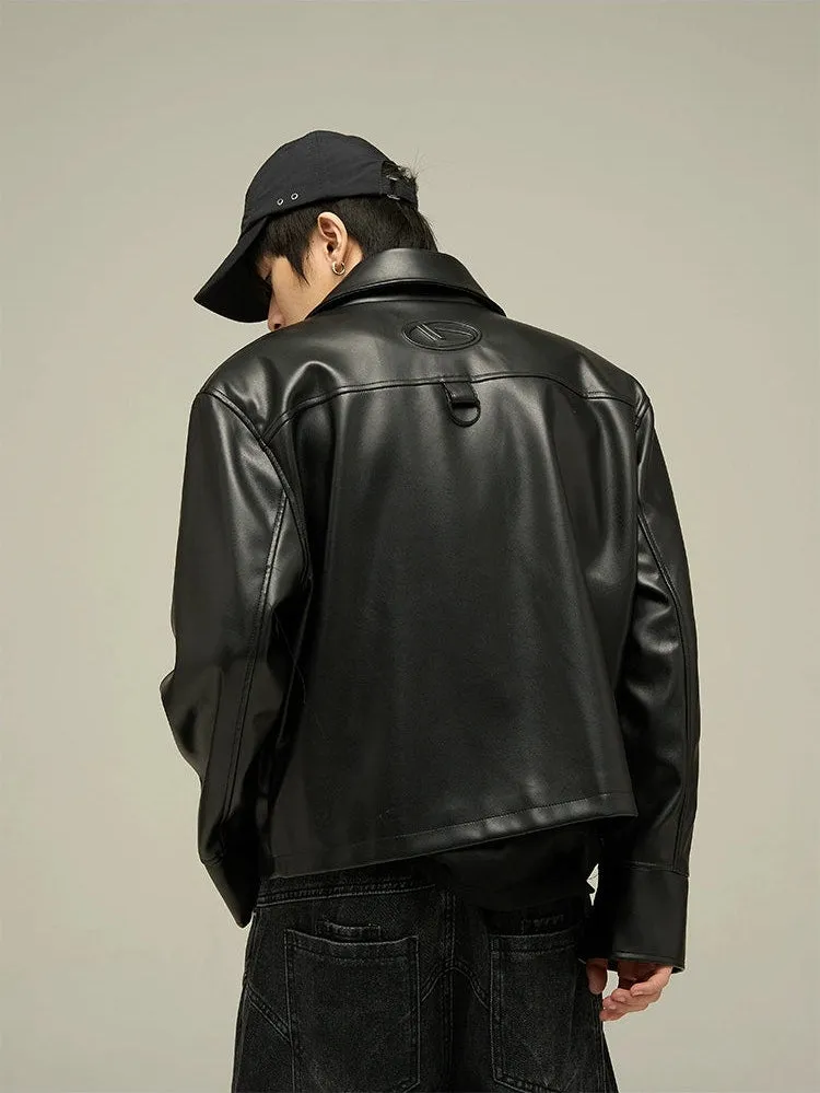 Classic Leather Jacket with Oversized Pockets