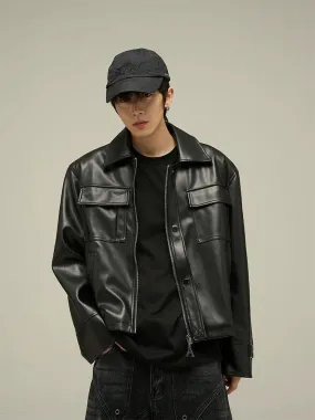 Classic Leather Jacket with Oversized Pockets