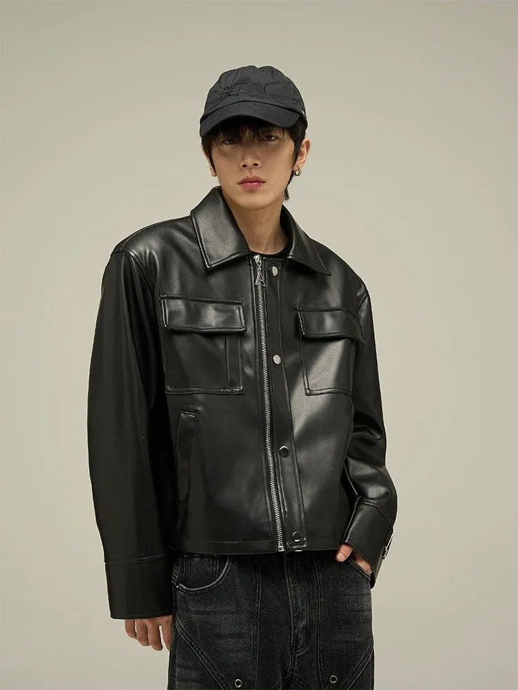 Classic Leather Jacket with Oversized Pockets