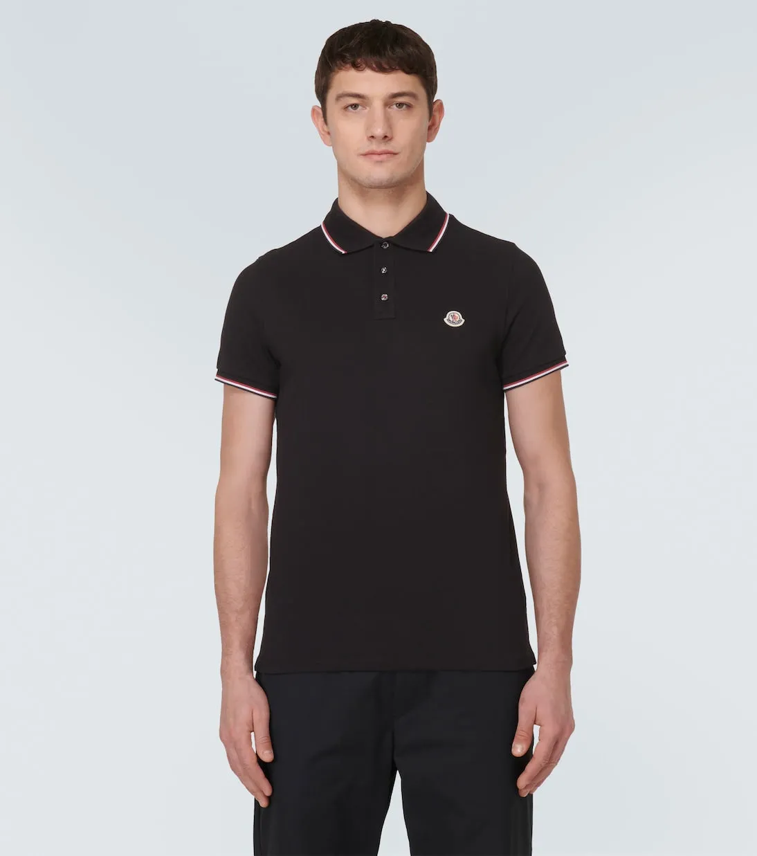 Cotton pique polo shirt with Moncler logo, black