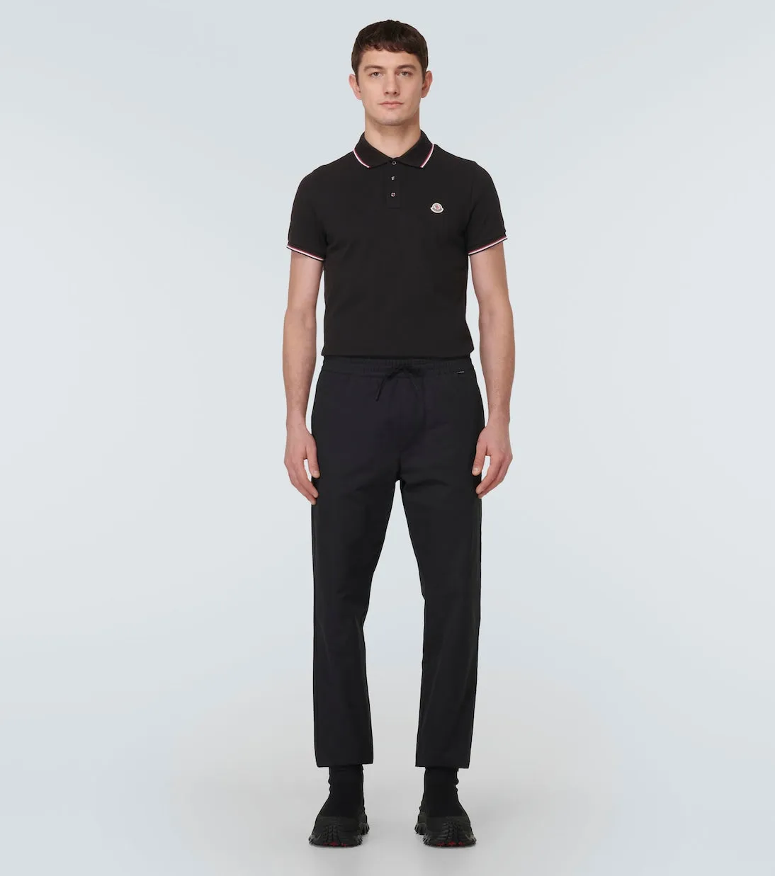 Cotton pique polo shirt with Moncler logo, black