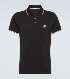 Cotton pique polo shirt with Moncler logo, black