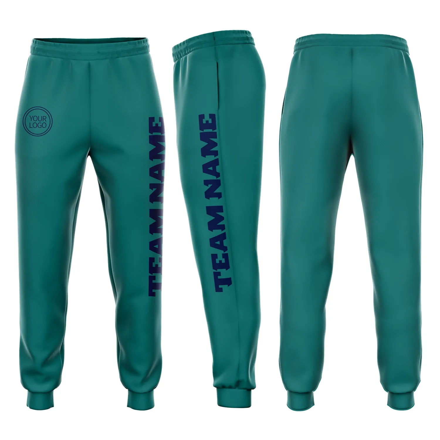 Custom Aqua Navy Fleece Jogger Sweatpants