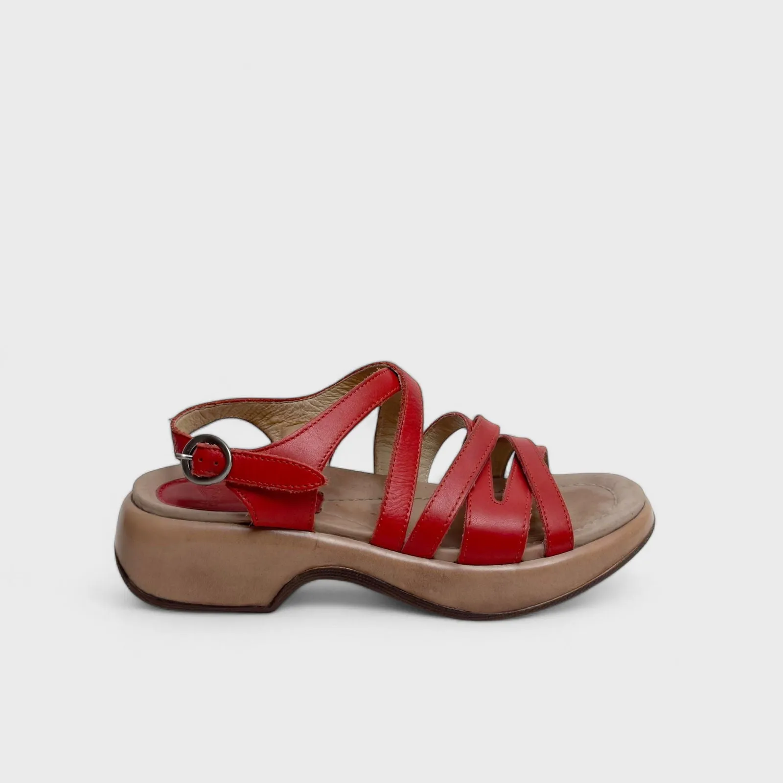 Dansko Womens Red Leather Strappy Sandals | EU 40 (US 9.5-10) | Adjustable Ankle Strap | Made in Morocco