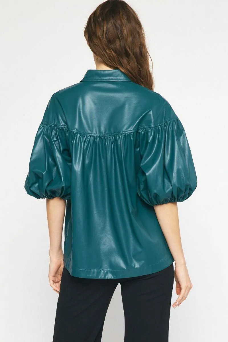 Drop Puff Pleather Blouse