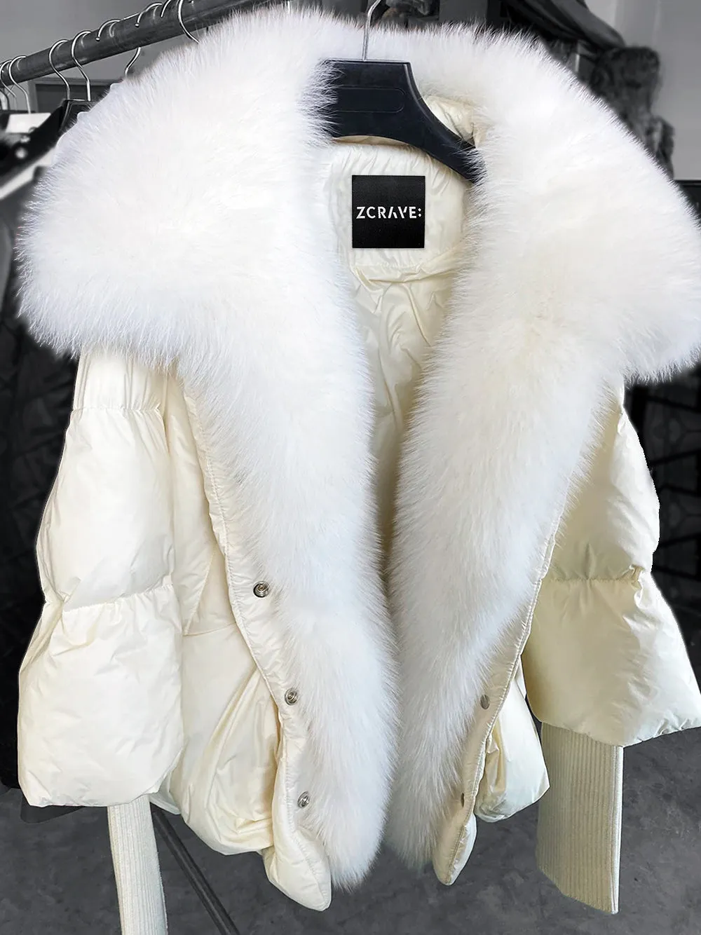 Fur Trim Puffer Jacket in White