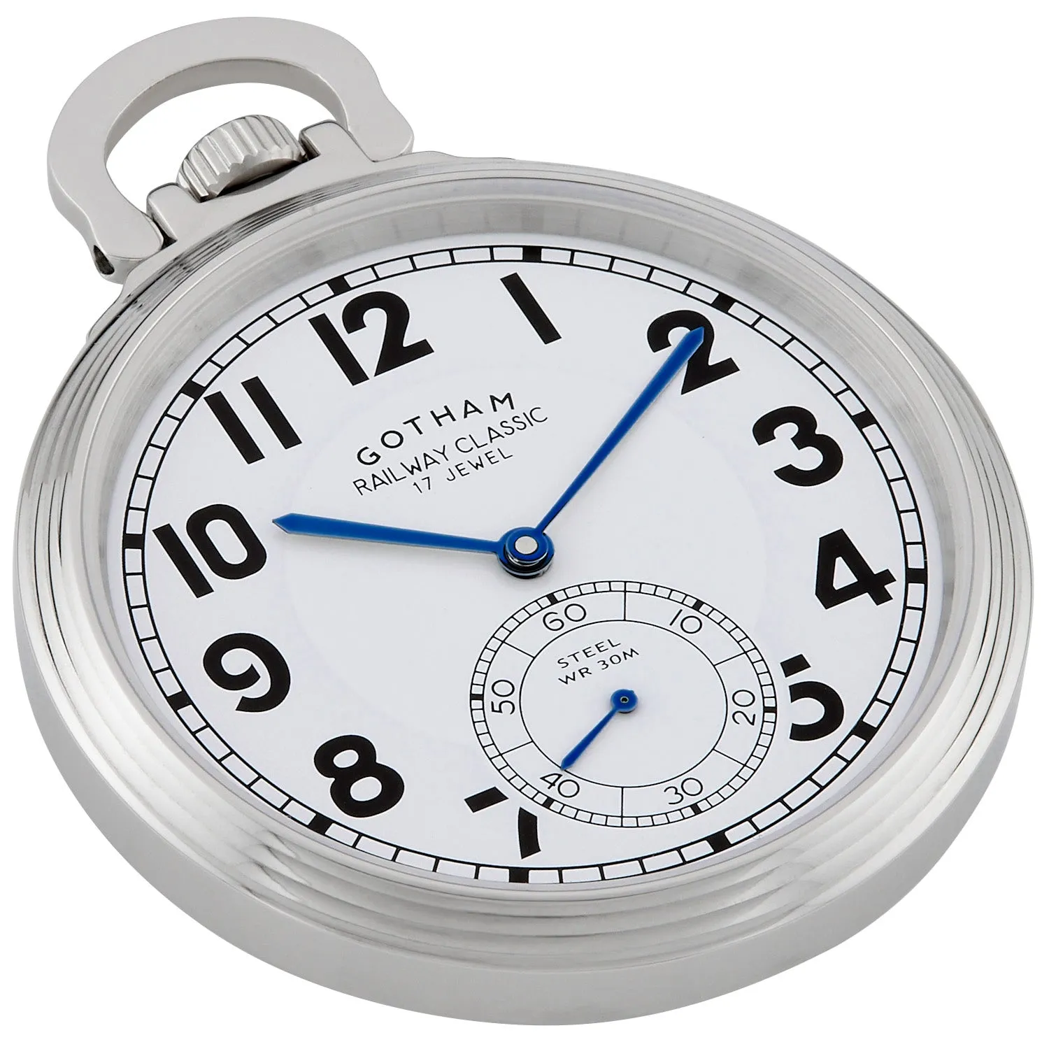 Gotham Men's Stainless Steel Mechanical Hand Wind Railway Classic Nostalgia Series Pocket Watch # GWC14114S