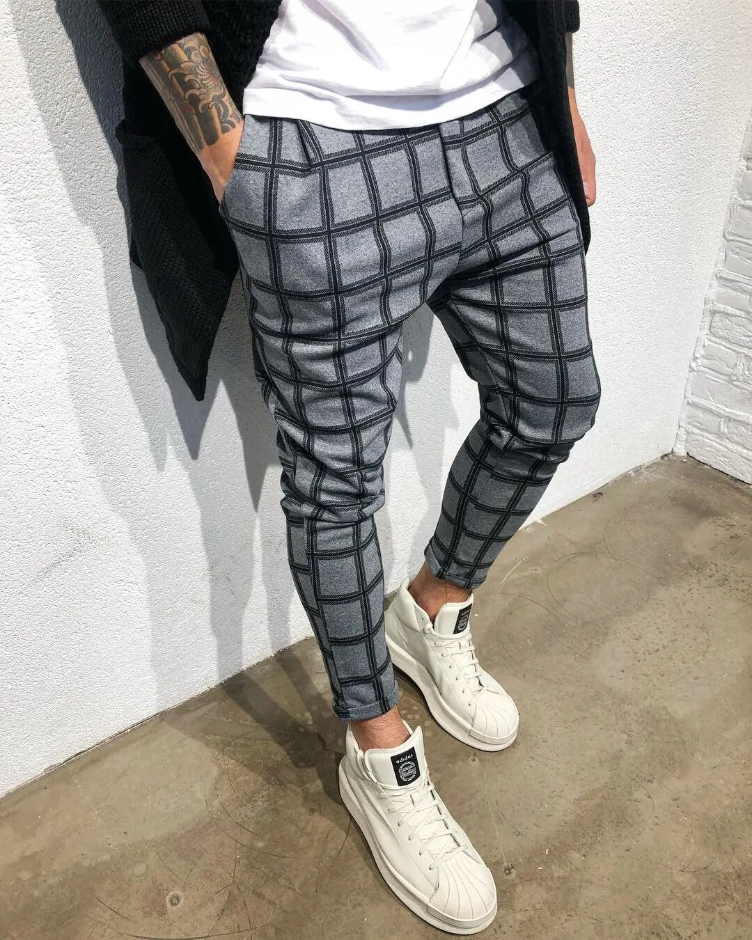 Gray Checkered Baggy Jogger Pant B316 Streetwear Jogger Pants