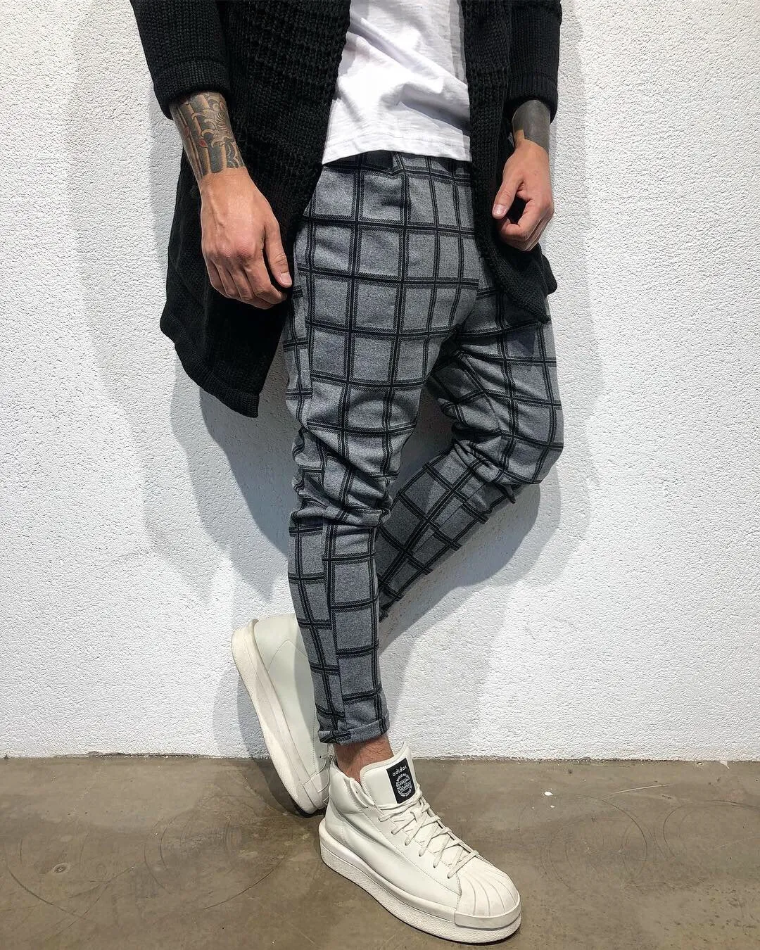 Gray Checkered Baggy Jogger Pant B316 Streetwear Jogger Pants