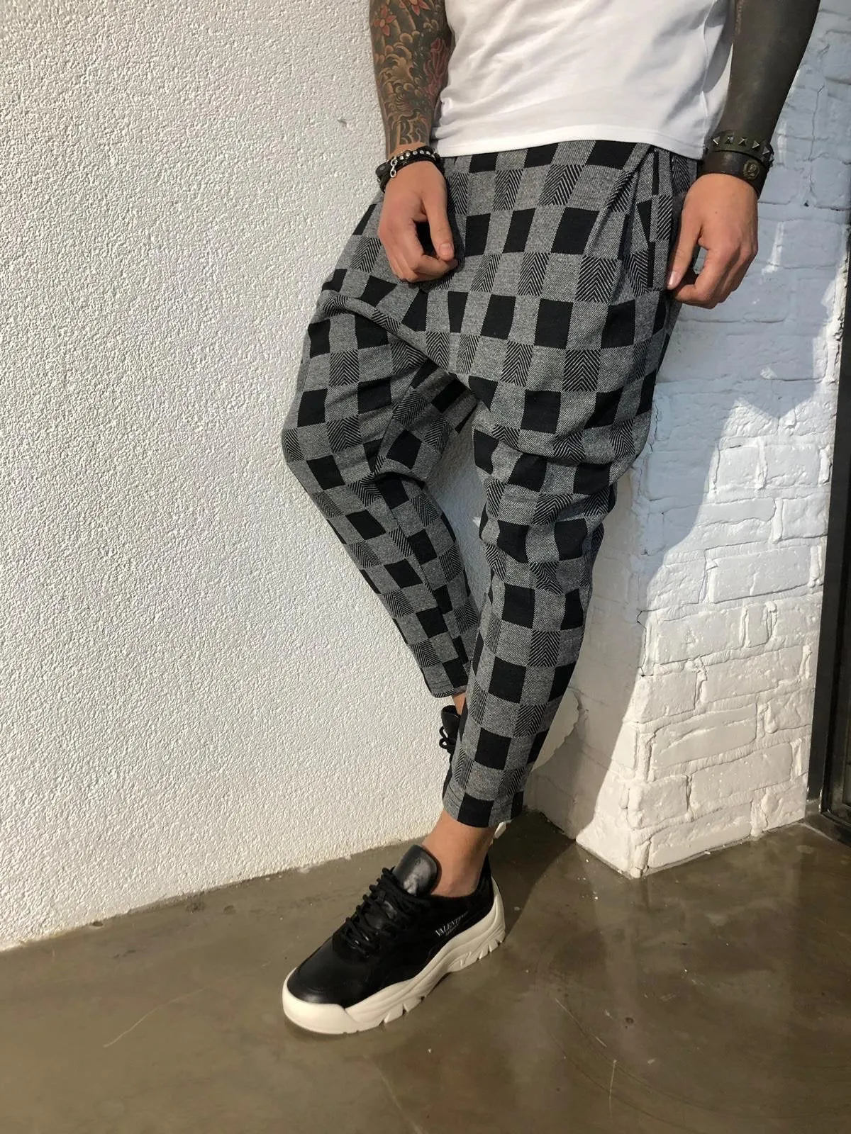 Gray Checkered Jogger Pant B356 Streetwear Jogger Pants