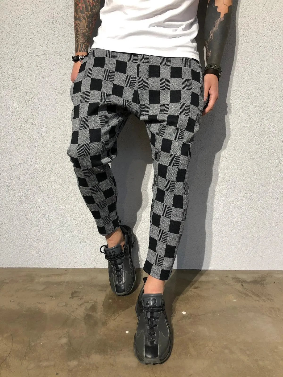 Gray Checkered Jogger Pant B356 Streetwear Jogger Pants