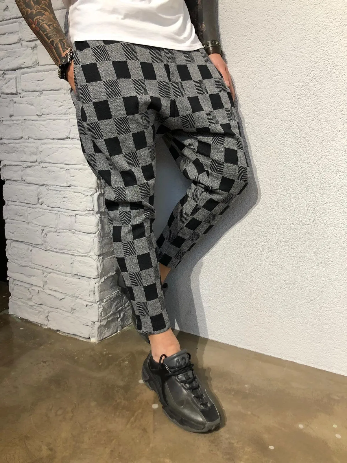 Gray Checkered Jogger Pant B356 Streetwear Jogger Pants