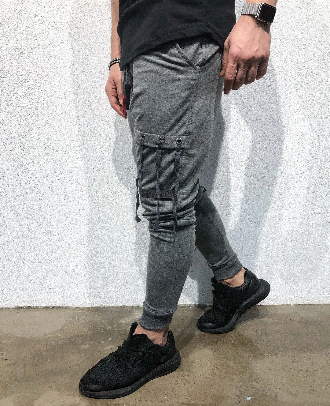 Gray Ribbons Jogger Pant B124 Streetwear Jogger Pants