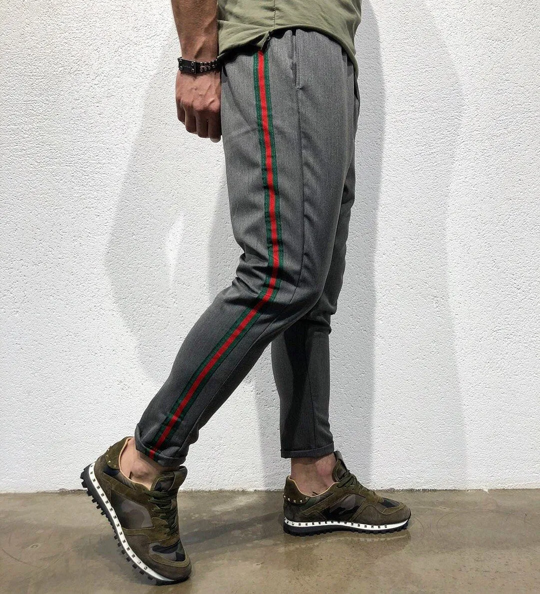 Gray Striped Jogger Pant B145 Streetwear Jogger Pants