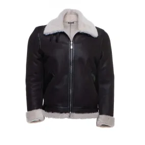 Hampton's Classic Brown Bomber Aviator Shearling Jacket with collar belt