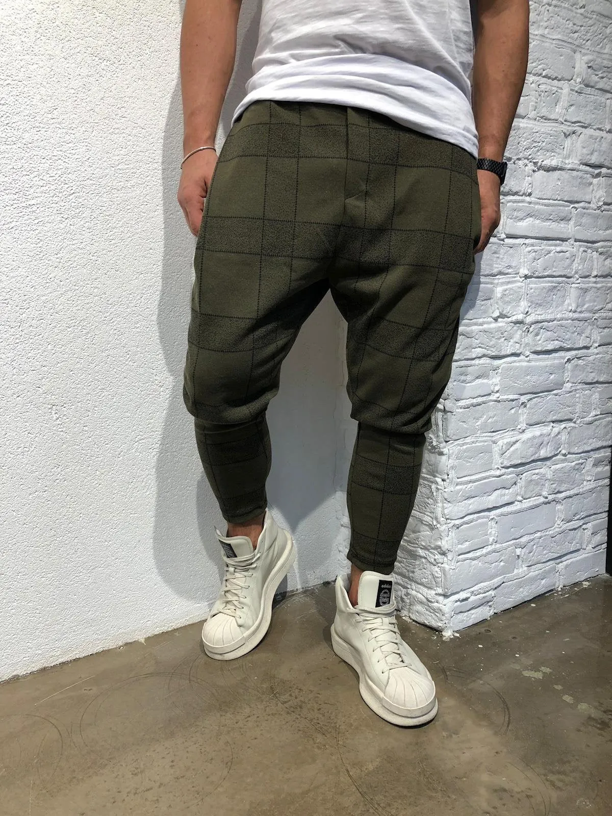 Khaki Checkered Jogger Pant B346 Streetwear Jogger Pants