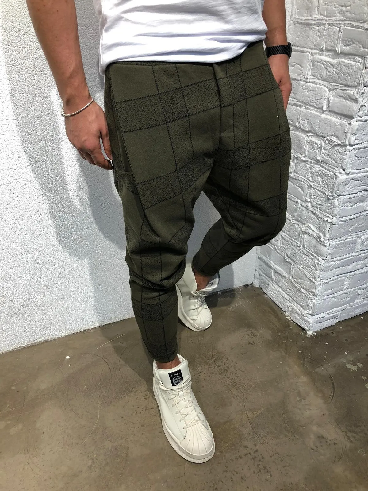 Khaki Checkered Jogger Pant B346 Streetwear Jogger Pants