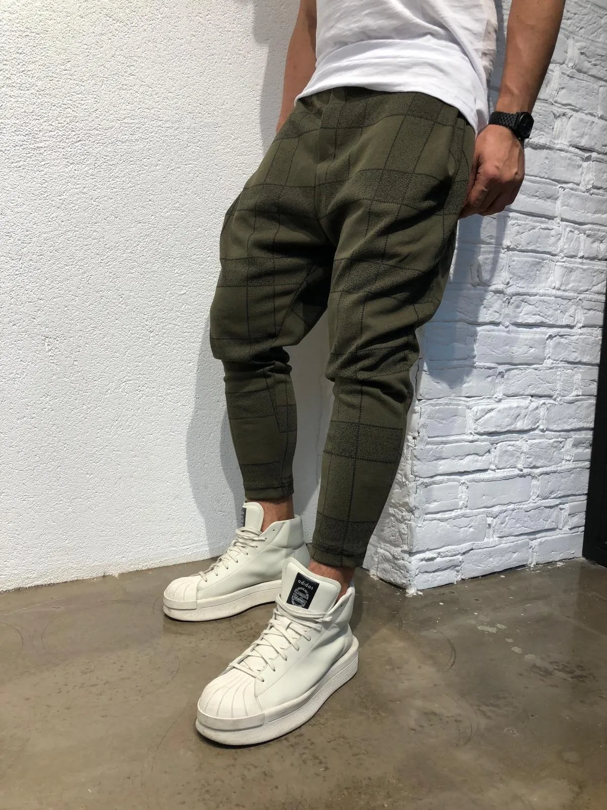 Khaki Checkered Jogger Pant B346 Streetwear Jogger Pants