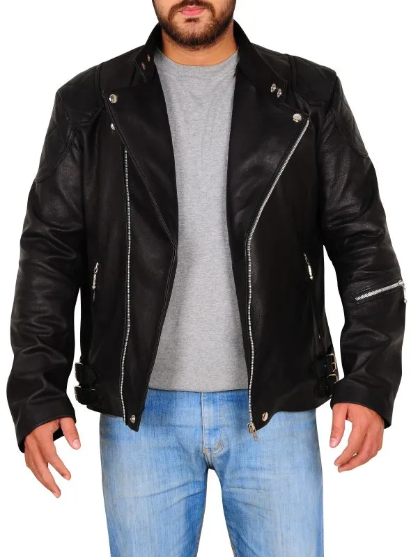 Leather Biker Jacket In Black