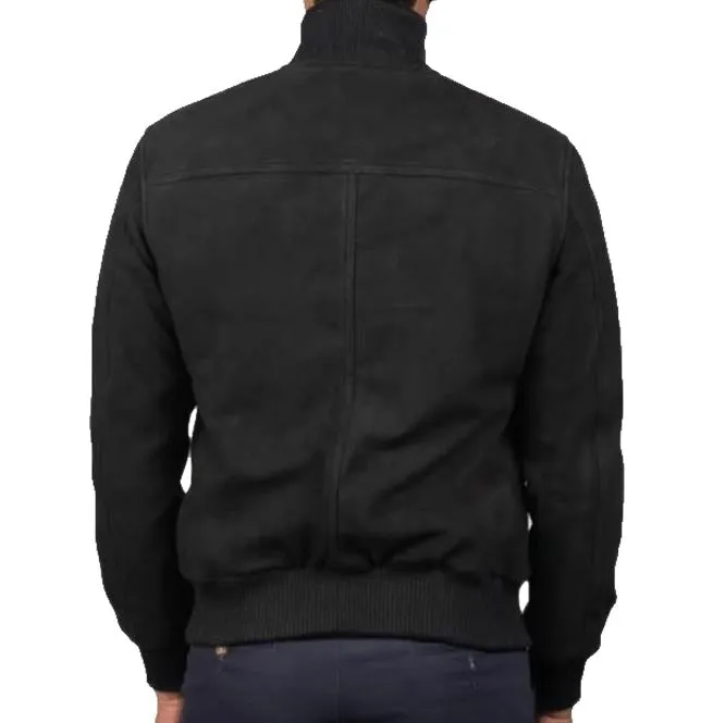 Men Black Suede Leather Bomber Jacket