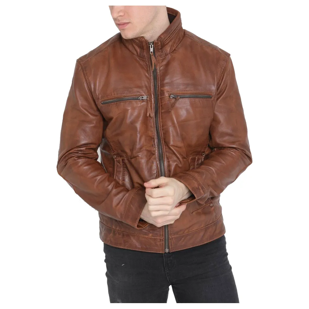 Men Brown Genuine Sheepskin Leather Fashion Jacket