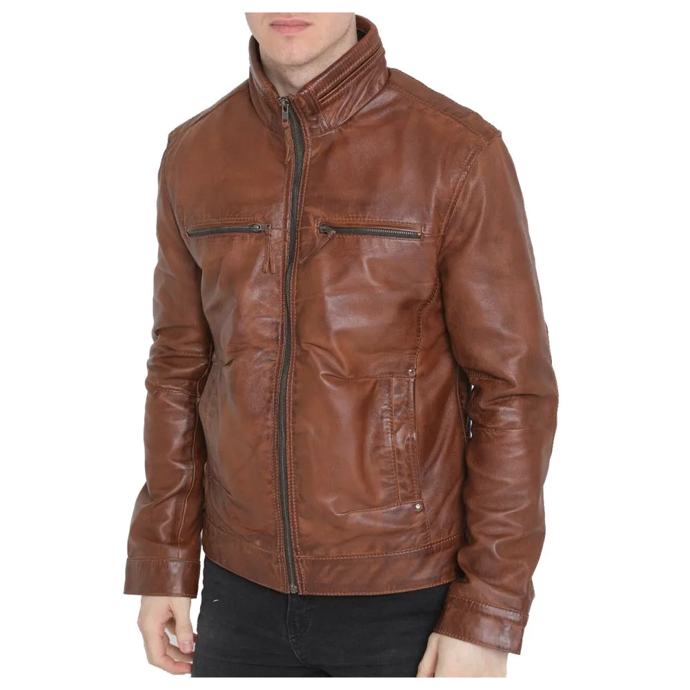 Men Brown Genuine Sheepskin Leather Fashion Jacket