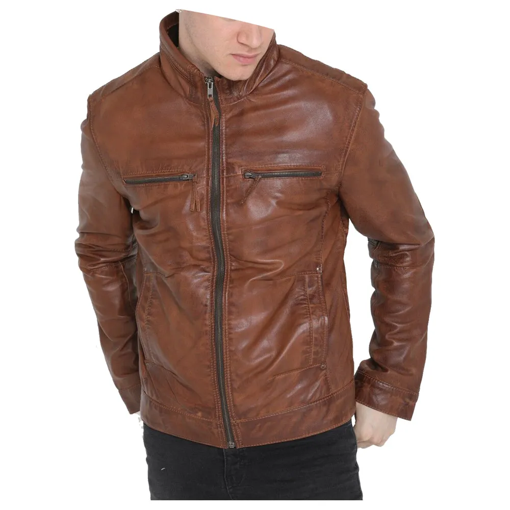 Men Brown Genuine Sheepskin Leather Fashion Jacket