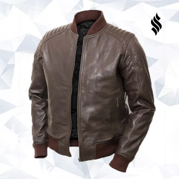 Men Dark Brown Bomber Jacket