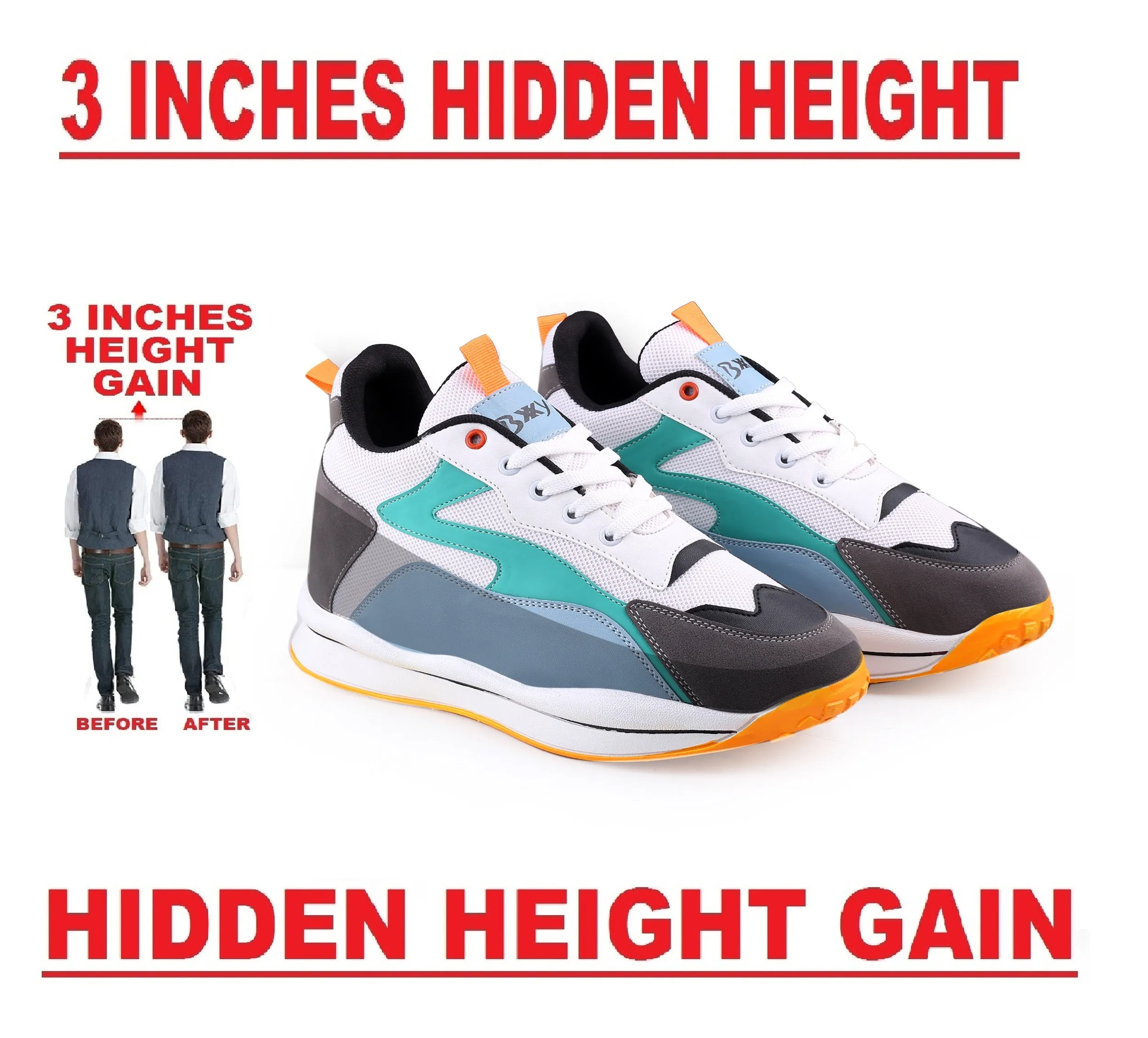 Men's 3 Inch Hidden Height Increasing Trendiest Sports Shoes